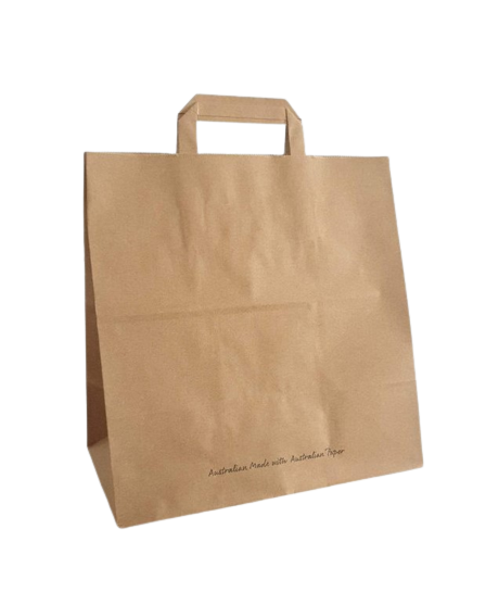 Medium CheckOut (320+170x330h) Brown Flat Fold Handle Paper Bag