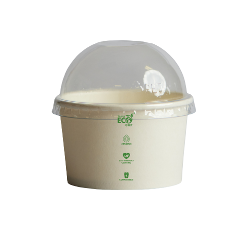PET Dome Lid (No Hole 85D) for 5oz Truly Eco White Ice-Cream Cup